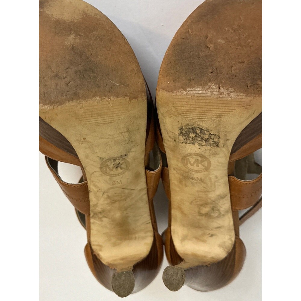 Michael Kors Women Tan Leather Zipper Heels Sandals Size 8M AS IS - Picture 6 of 10